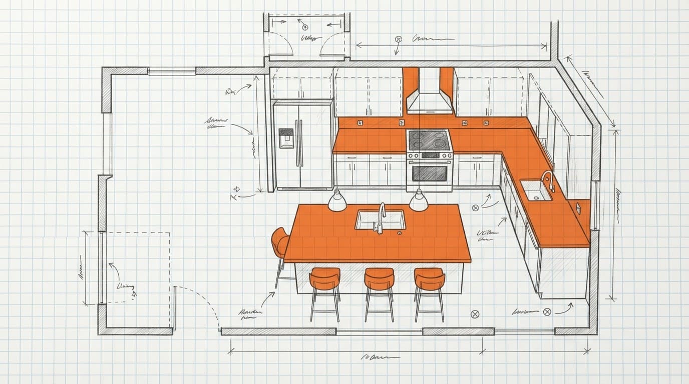How to Measure Kitchen Cabinets Before Ordering 2 Graph paper sketch for a kitchen cabinet layout