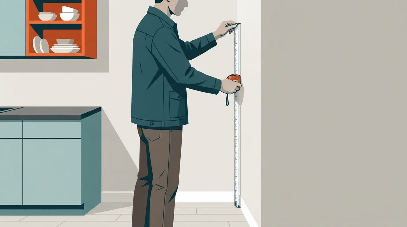 How to Measure Kitchen Cabinets Before Ordering 1 Tape measure for checking a kitchen cabinet wall.